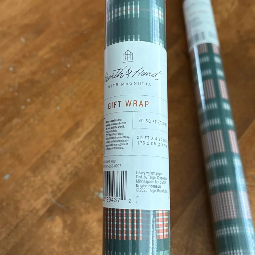 Hearth & Hand Magnolia Plaid Gift Wrap 2 rolls New